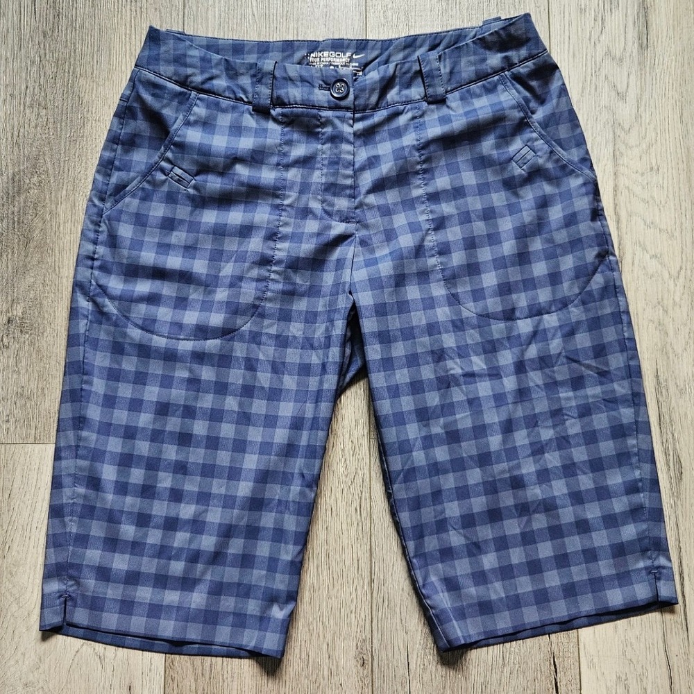 Nike Golf Tour Performance Dri-FIT Blue Gingham Plaid Shorts Mens Size 8 32x11
